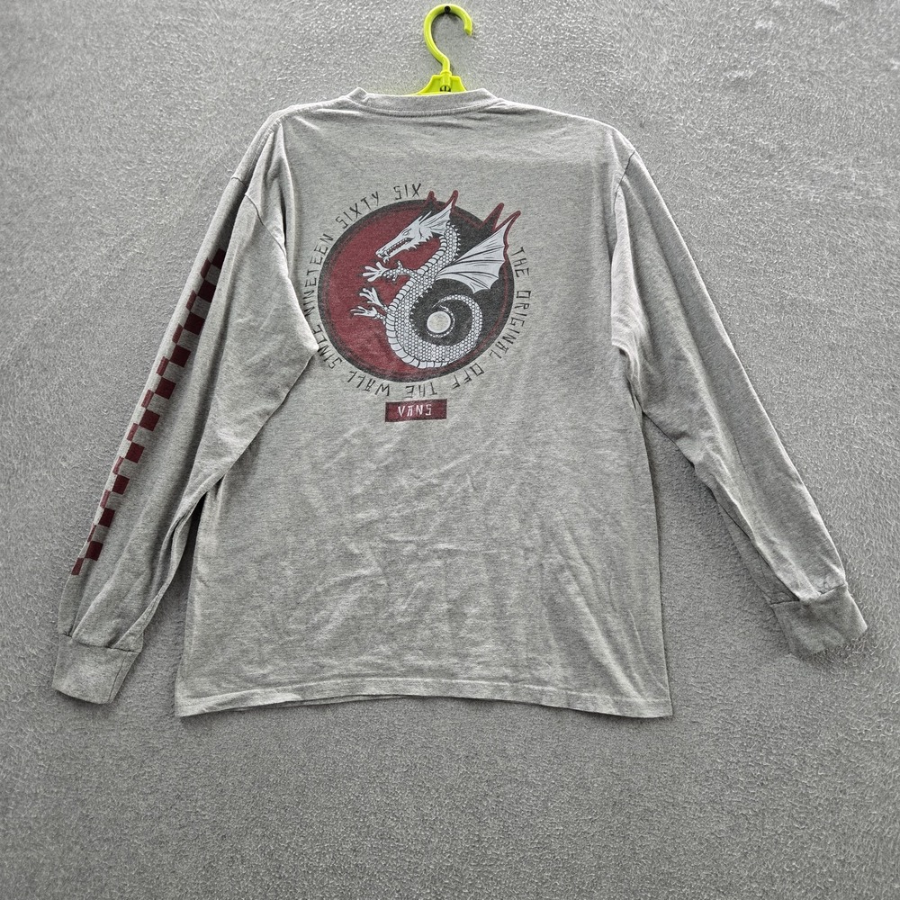 Vans Men Shirt MEDIUM Gray Graphic Dragon Logo Classic Long Sleeve READ